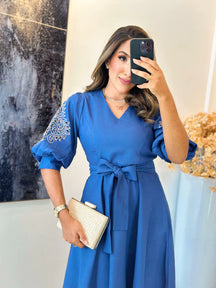 2213 - Vestido Linho | bordado na manga